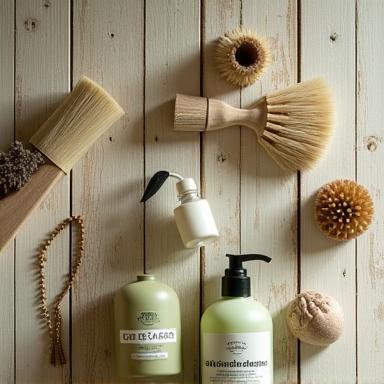 Produits de nettoyage écologiques et brosses durables, mis en avant sur un plan de travail marseillais
